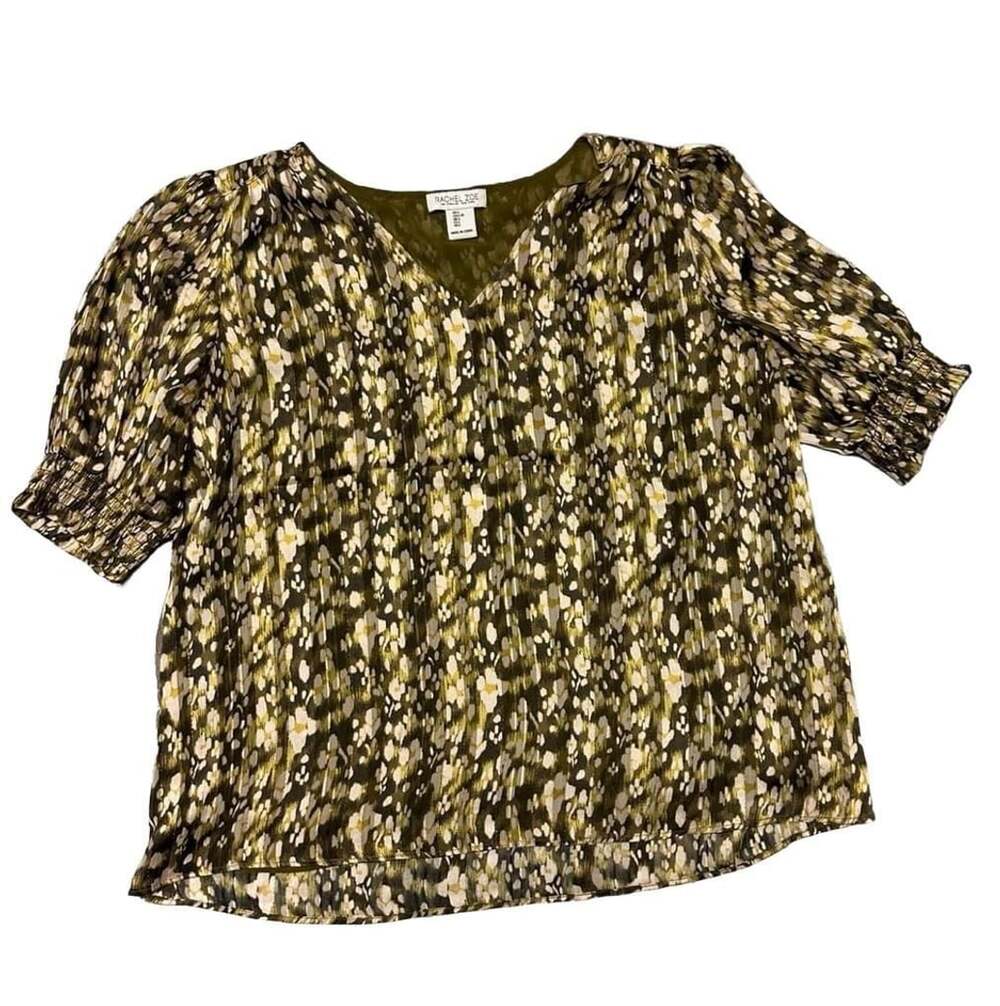 Rachel Zoe Blouse Size L Metallic Abstract V-Neck Lined